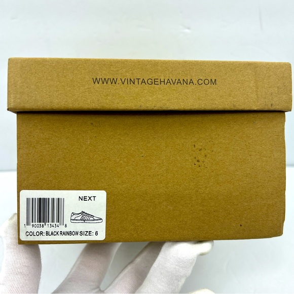 VINTAGE HAVANA, TENNIS SHOES,BLACK WITH RAINBOW SHINY STRIPES ON THE SIDE SIZE 6 - Picture 15 of 15